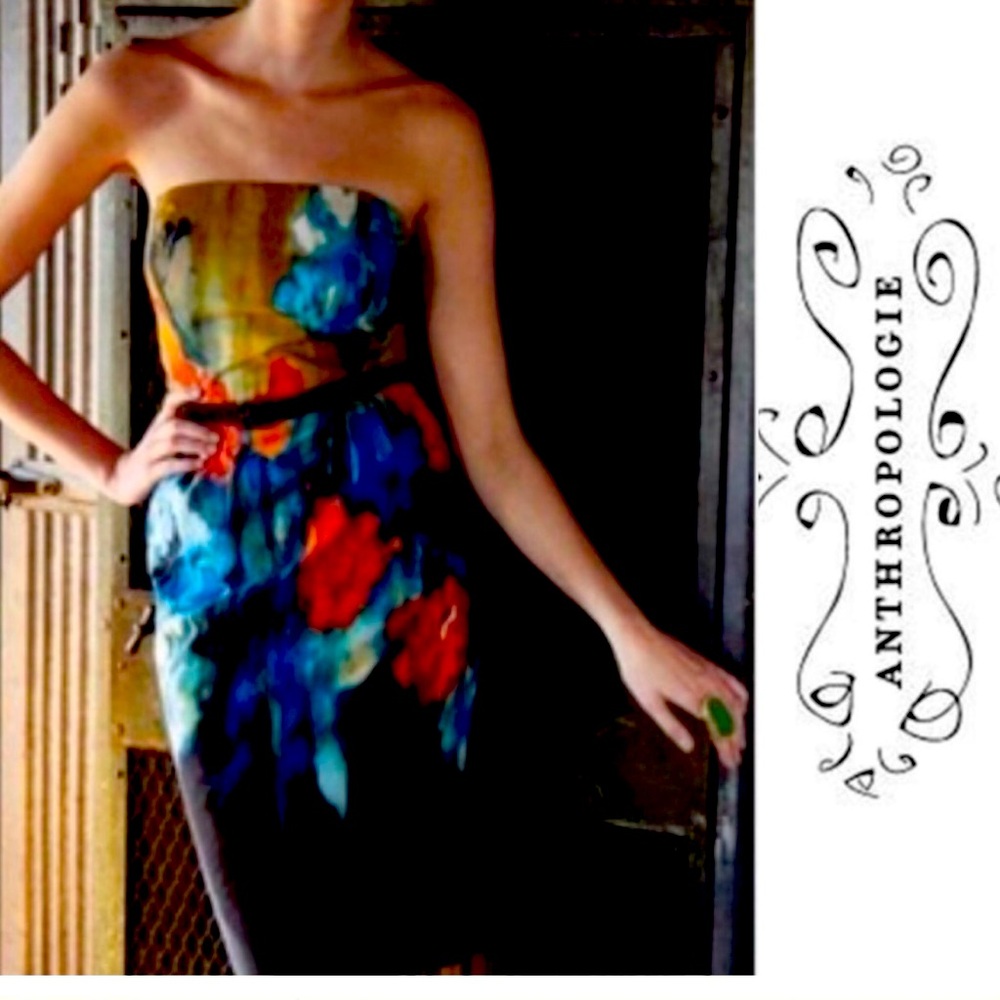 Vintage Anthropologie Moulinette Soeurs strapless silk dress size 8
